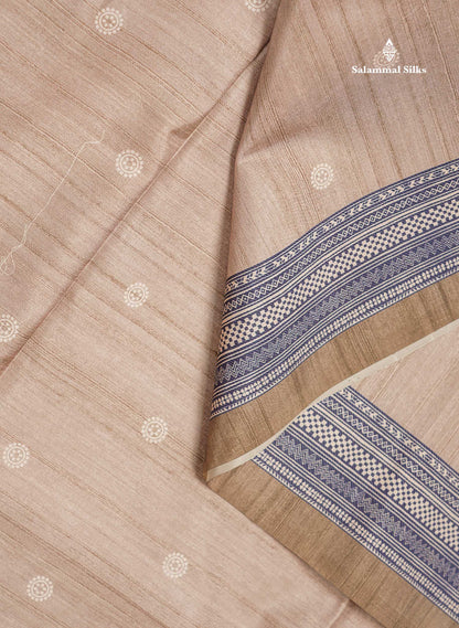 Beautiful Sandal Printed Semi Tussar Saree With Fancy Border