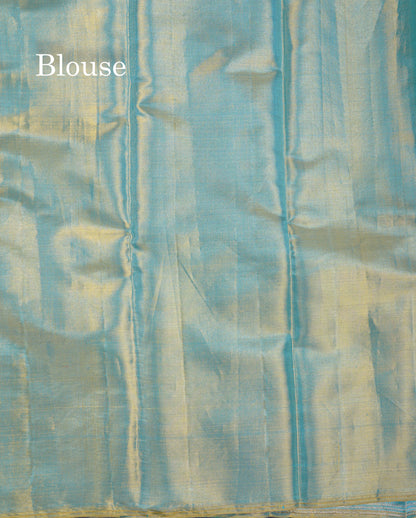 Beautiful Pastel Blue Tissue Bridal Pure Kanjivaram Silk Saree With Fancy Turning Border