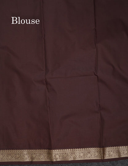 Beautiful Peacock Green Semi Silk Saree With Contrast Dark Brown Traditional Small Border