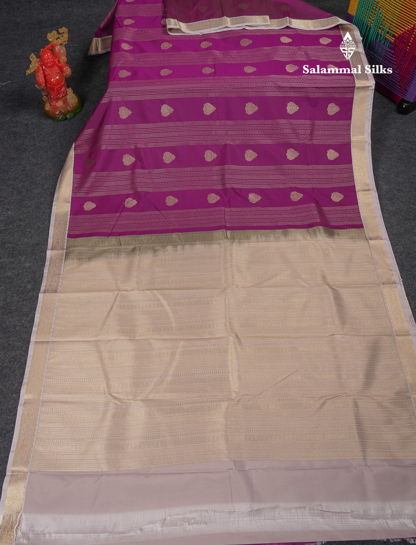 Beautiful Magenta Semi Silk Saree With Contrast Cream Sandal Traditional Small Border