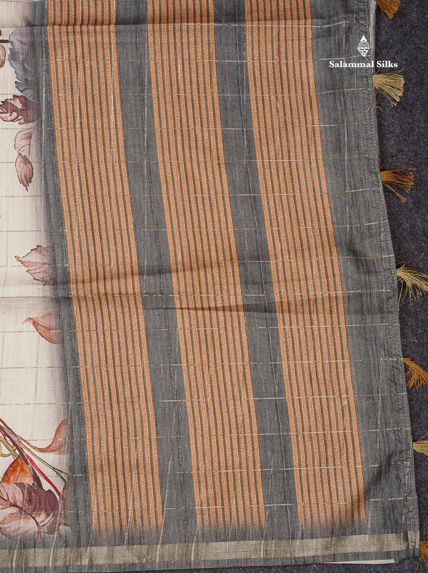 Beautiful Half White Checks With Floral Design Semi Tussar Saree With Contrast Maroon Blouse
