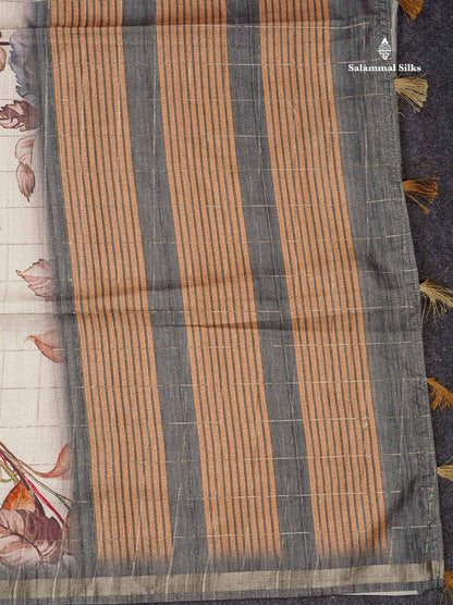 Beautiful Half White Checks With Floral Design Semi Tussar Saree With Contrast Maroon Blouse