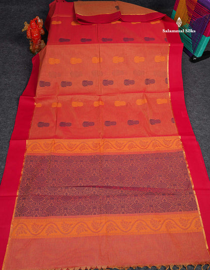 Pure Cotton Saree - Dual Tone Pink Colour Body Thread Work Butta With Pink Plain Border 