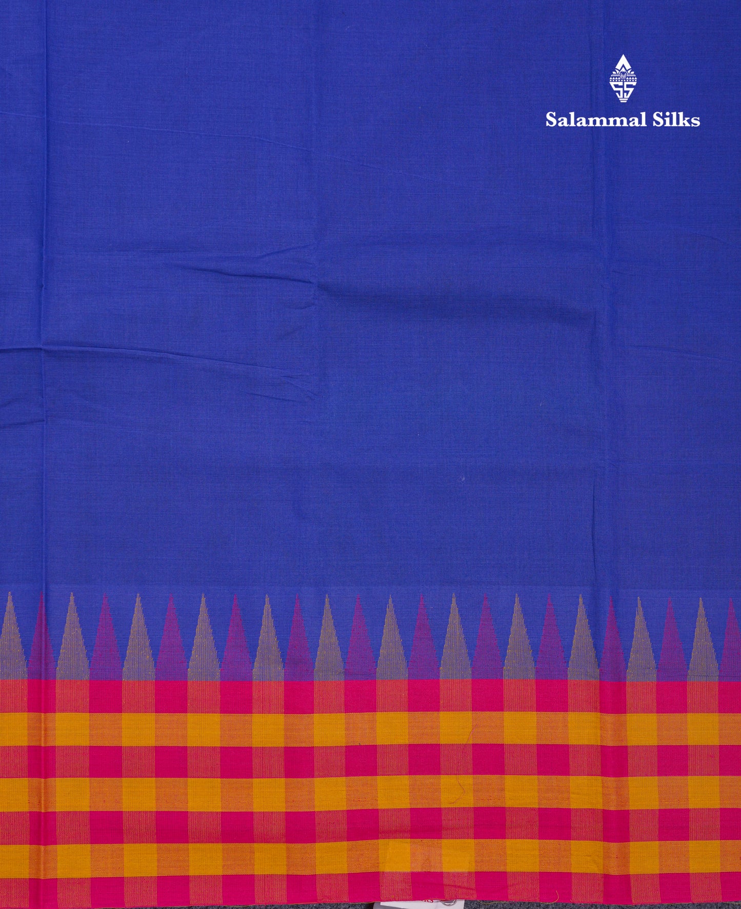 Beautiful Royal Blue Plain Pure Cotton Saree With Traditional Paalum Pazham Checks Border