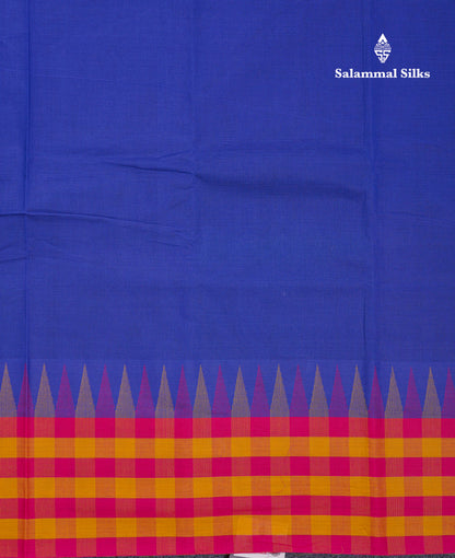 Beautiful Royal Blue Plain Pure Cotton Saree With Traditional Paalum Pazham Checks Border