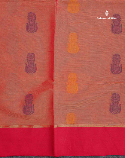 Pure Cotton Saree - Dual Tone Pink Colour Body Thread Work Butta With Pink Plain Border