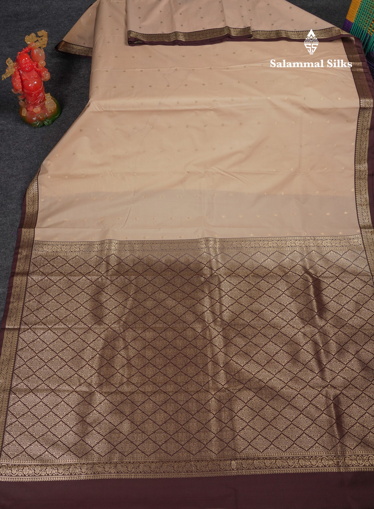 Beautiful Peacock Green Semi Silk Saree With Contrast Dark Brown Traditional Small Border