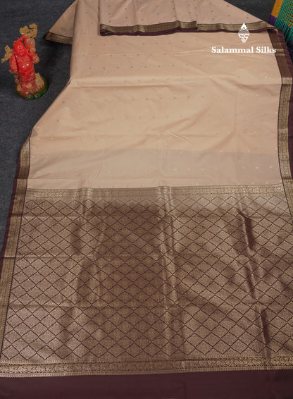 Beautiful Peacock Green Semi Silk Saree With Contrast Dark Brown Traditional Small Border