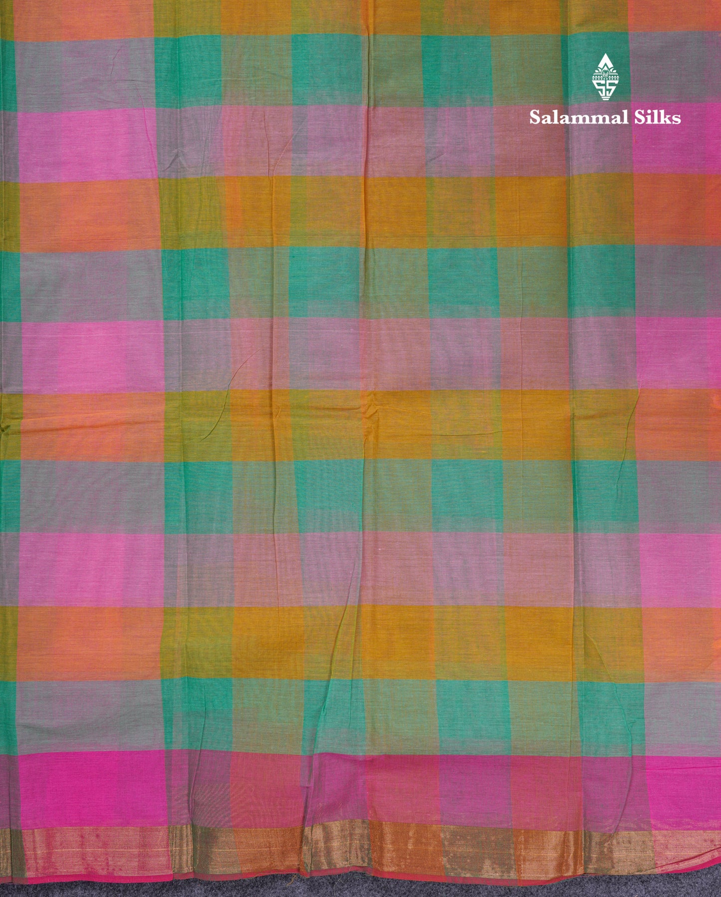 Beautiful Paalum Pazham Checks Pure Cotton Saree With Small Zari Border