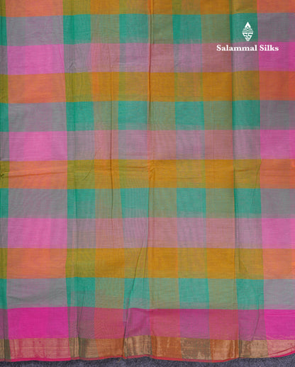 Beautiful Paalum Pazham Checks Pure Cotton Saree With Small Zari Border