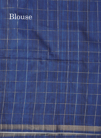 Beautiful Half White Checks With Floral Design Semi Tussar Saree With Contrast Maroon Blouse