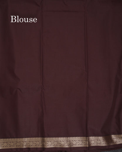 Beautiful Peacock Green Semi Silk Saree With Contrast Dark Brown Traditional Small Border