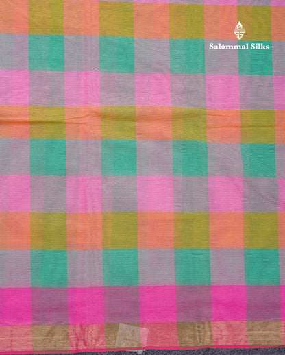 Beautiful Paalum Pazham Checks Pure Cotton Saree With Small Zari Border