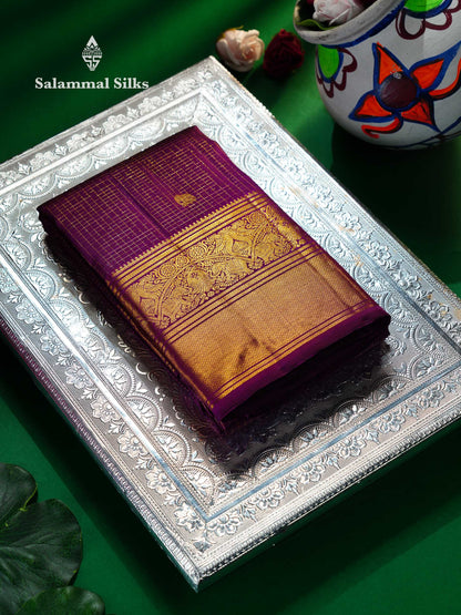 Beautiful Bottle Green Small Zari Checks With Butta Pure Kanjivaram Silk Saree With Traditional Evening Morning Border