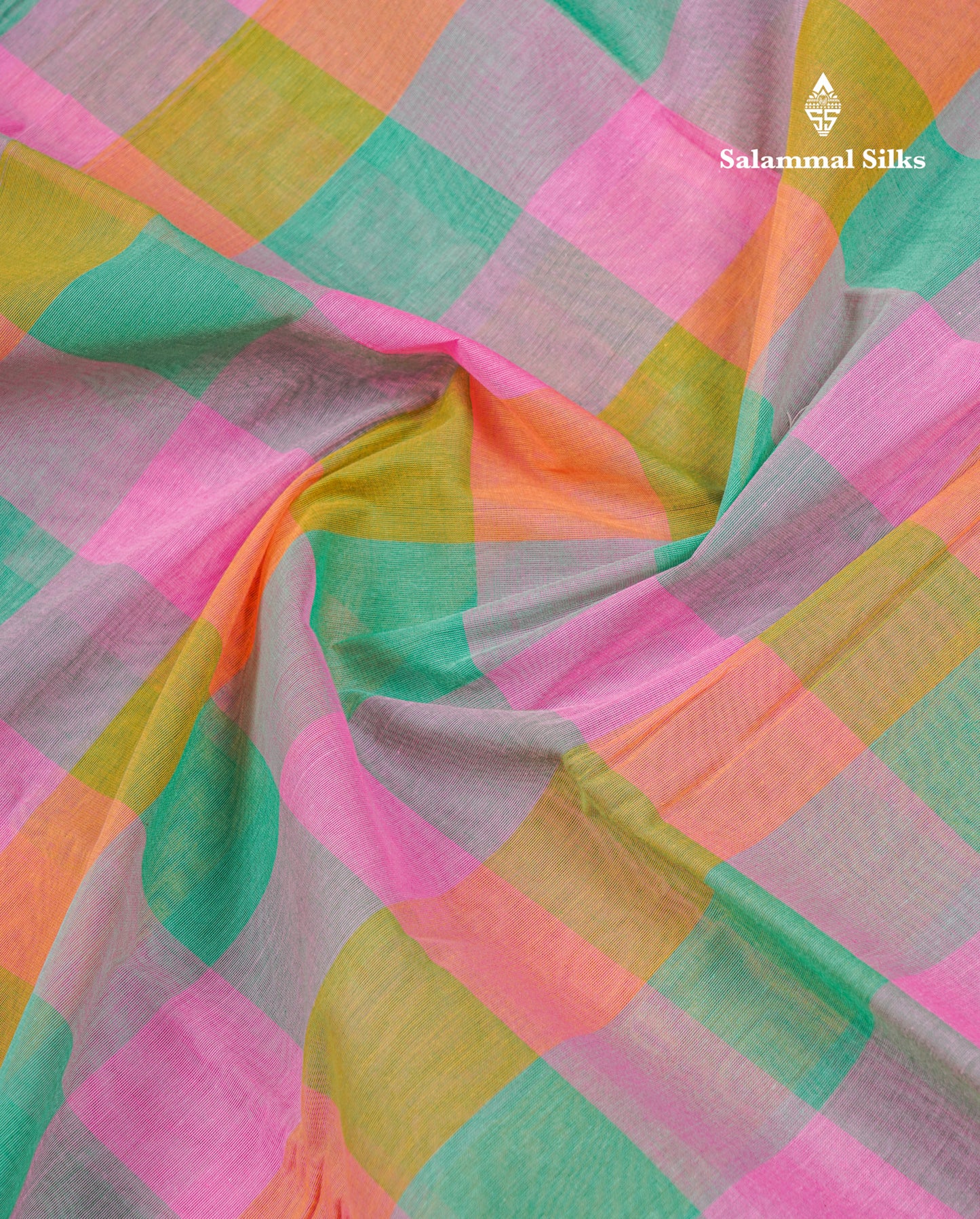 Beautiful Paalum Pazham Checks Pure Cotton Saree With Small Zari Border