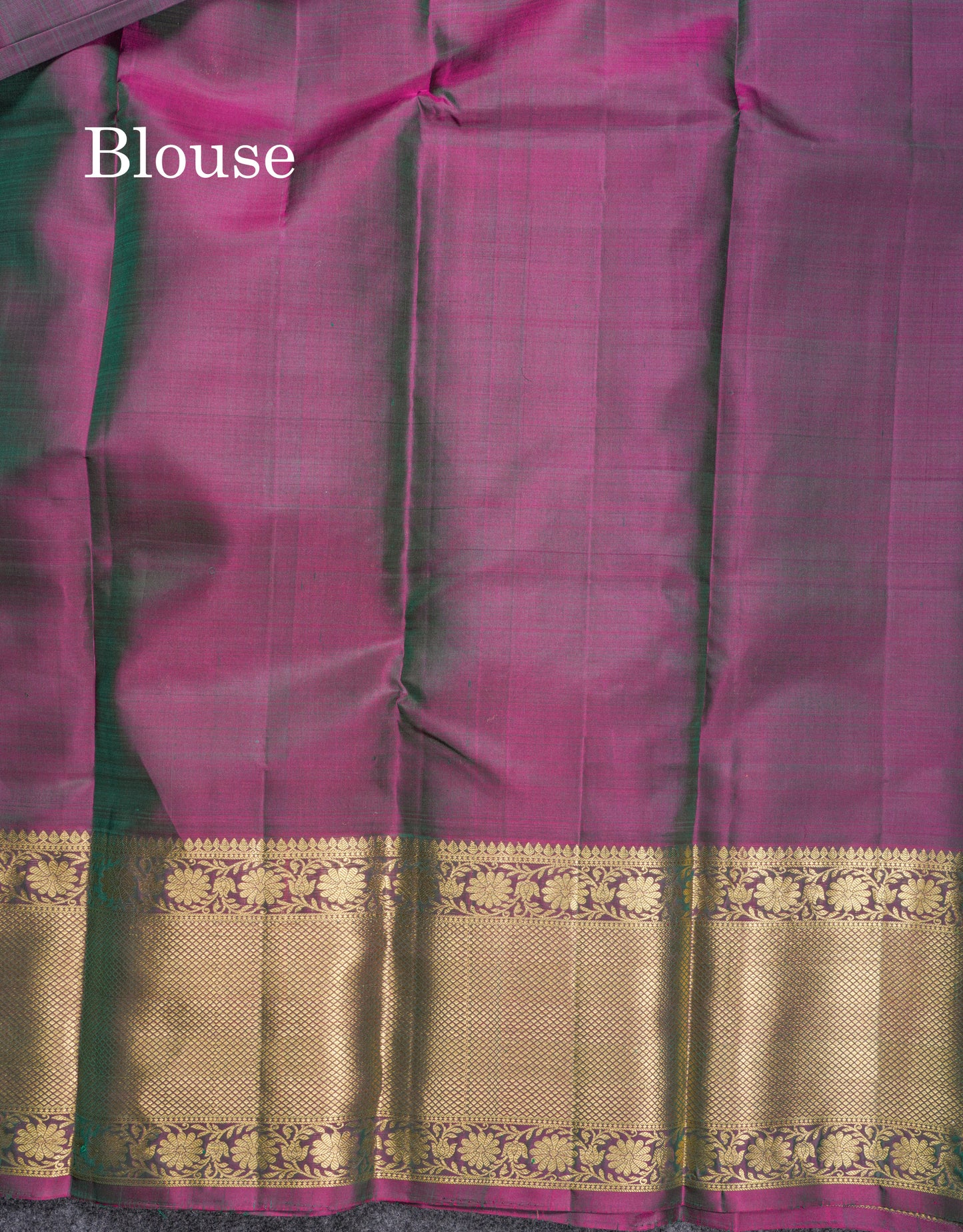 Dual Tone Peacock Blue Pure Kanjivaram Silk Saree With Contrast Dual Tone Magenta Evening Morning Border