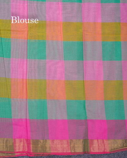 Beautiful Paalum Pazham Checks Pure Cotton Saree With Small Zari Border