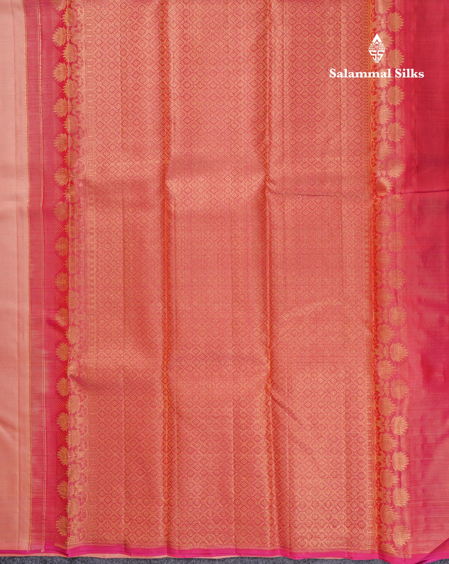 Beautiful Peach Fancy Vairaoosi Menakari Work Pure Kanjivaram Silk Saree with Contrast Pink Blouse