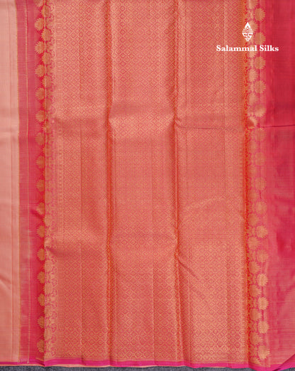 Beautiful Peach Fancy Vairaoosi Menakari Work Pure Kanjivaram Silk Saree with Contrast Pink Blouse