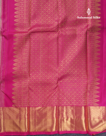 Beautiful Half White Pure Kanjivaram Silk Saree With Contrast Rani Pink Blouse