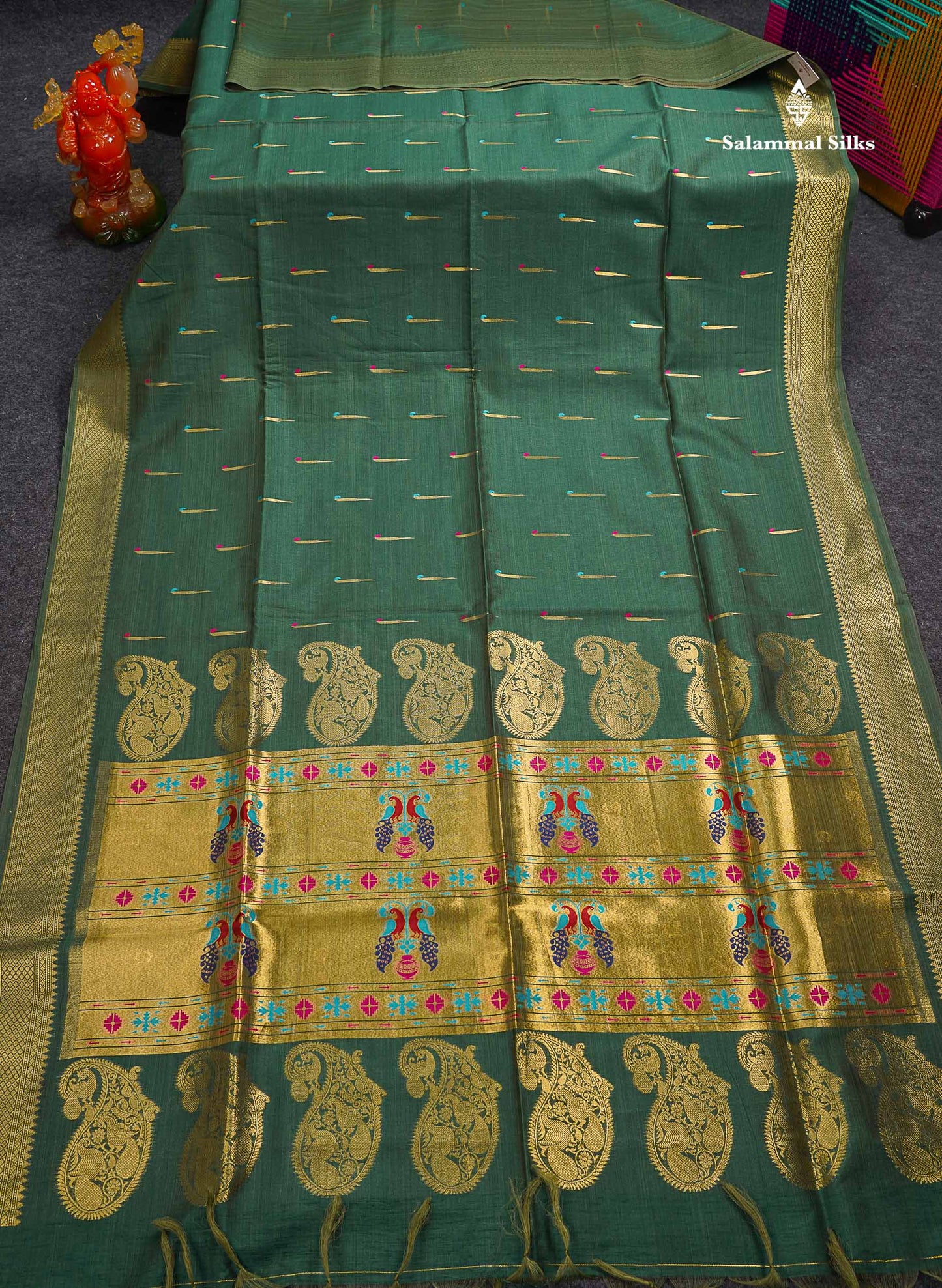 Beautiful Magenta Menakari Work With Zari Butta Konkan Semi Silk Saree With Traditional Border