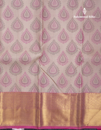 Beautiful Half White Pure Kanjivaram Silk Saree With Contrast Rani Pink Blouse