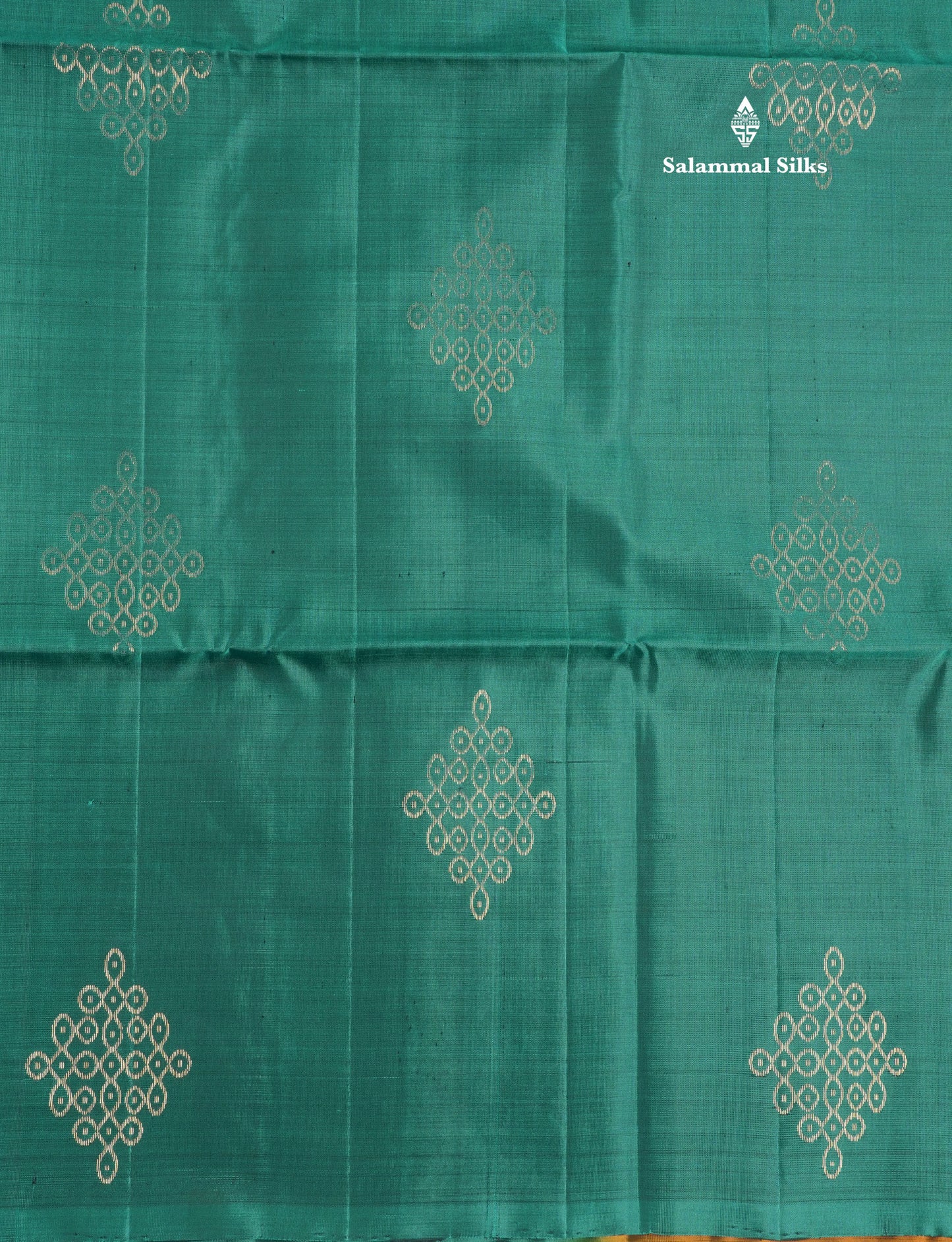 Bottle Green Kolam Design Kanjivaram Pure Soft Silk Saree With Contrast Mustard Yellow Blouse
