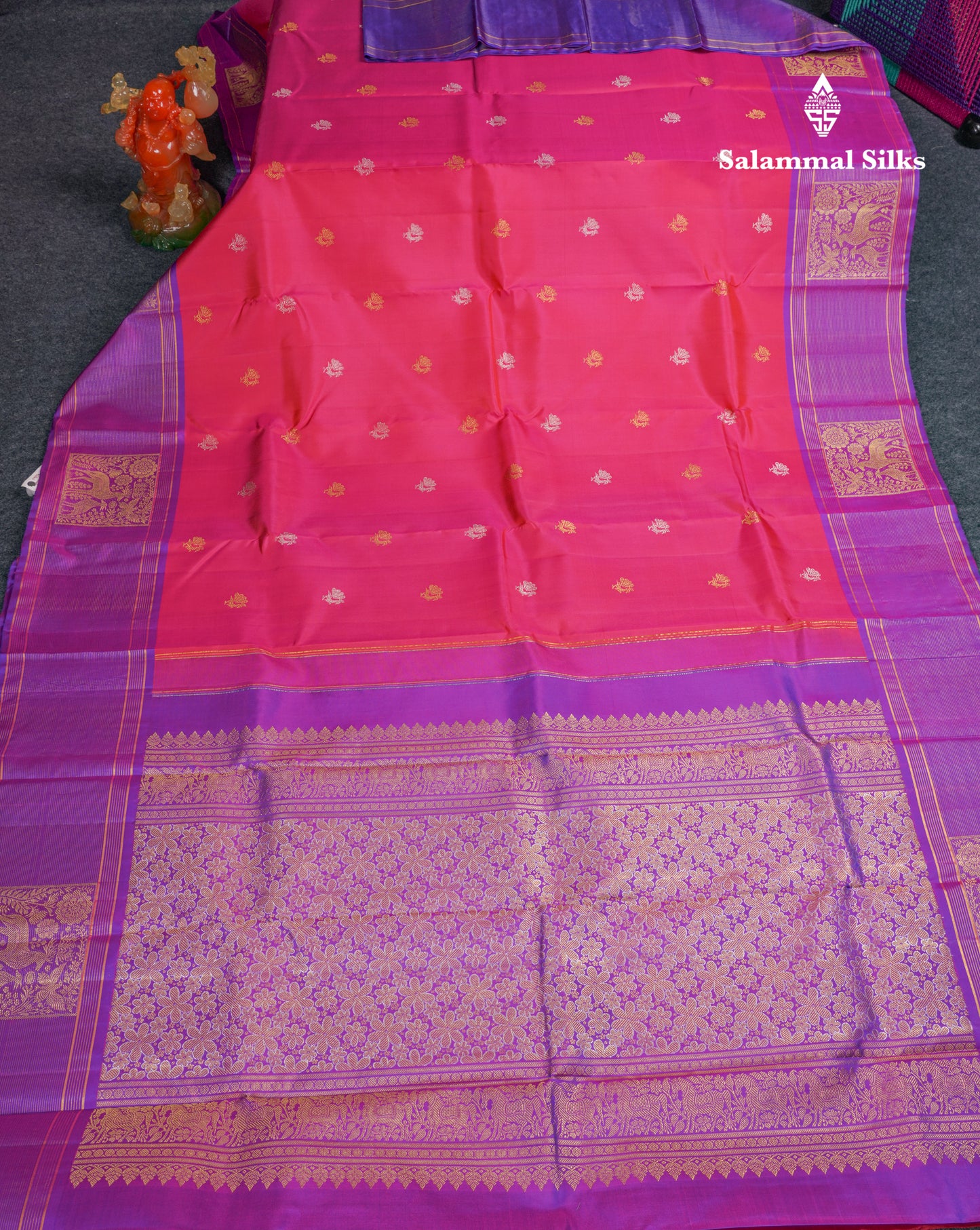 Dual Tone Pink Pure Kanjivaram Silk Saree With Contrast Vadamalli Vaira Oosi Border