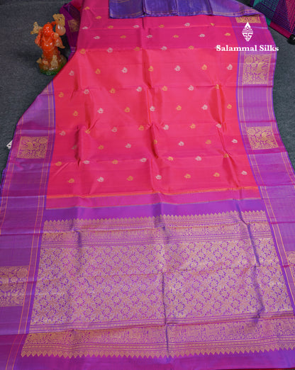 Dual Tone Pink Pure Kanjivaram Silk Saree With Contrast Vadamalli Vaira Oosi Border