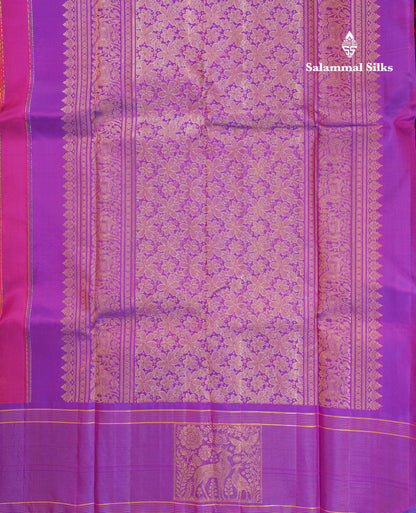Dual Tone Pink Pure Kanjivaram Silk Saree With Contrast Vadamalli Vaira Oosi Border