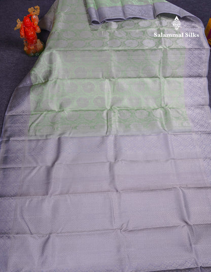 Beautiful Elaichi Green Bridal Pure Silk Saree With Contrast Grey Fancy Border