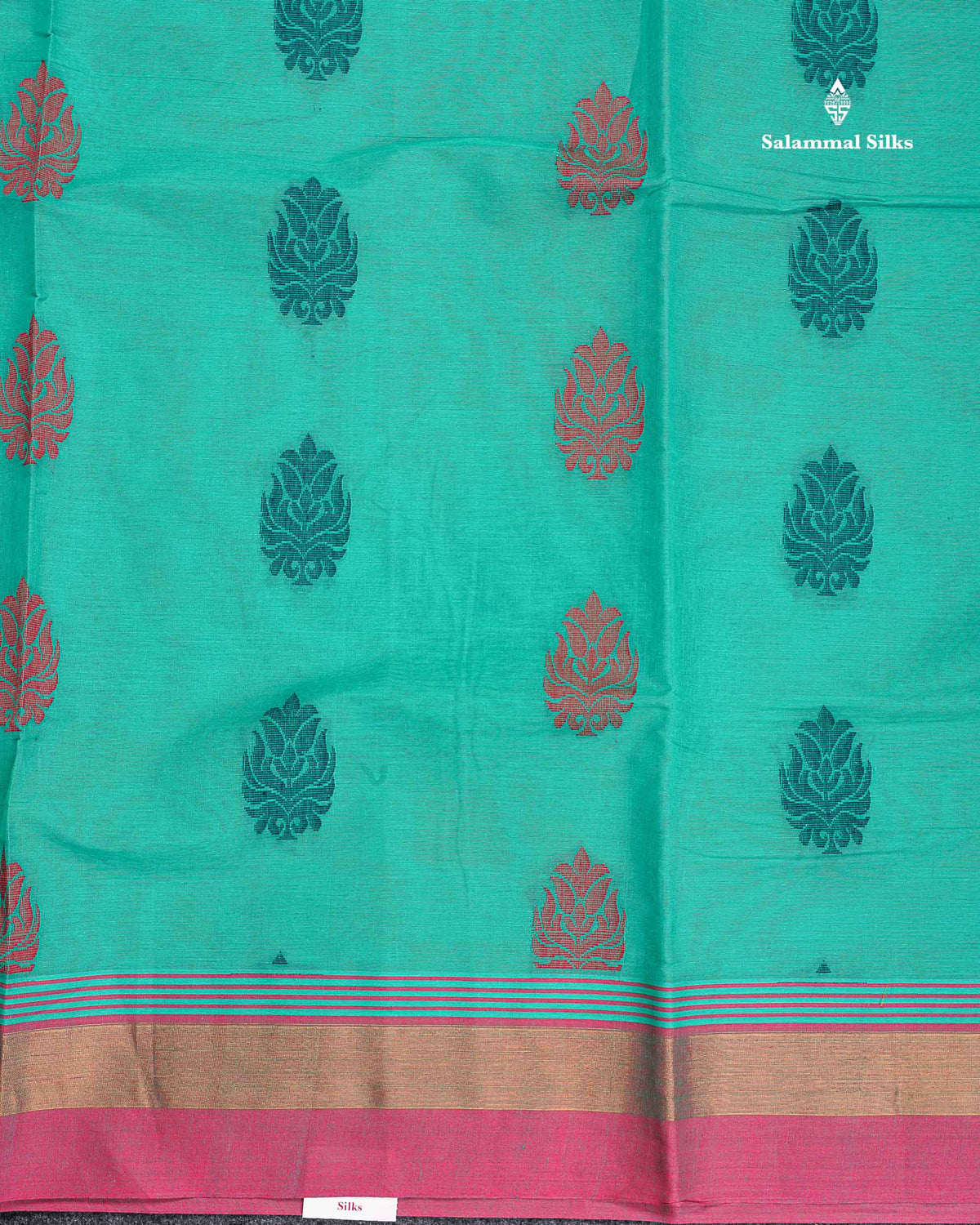 Pure Cotton Saree - Sea Green Colour Body Thread Butta With Contrast Pink Border