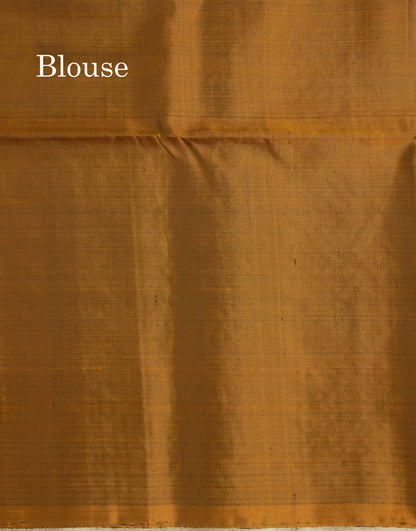 Bottle Green Kolam Design Kanjivaram Pure Soft Silk Saree With Contrast Mustard Yellow Blouse