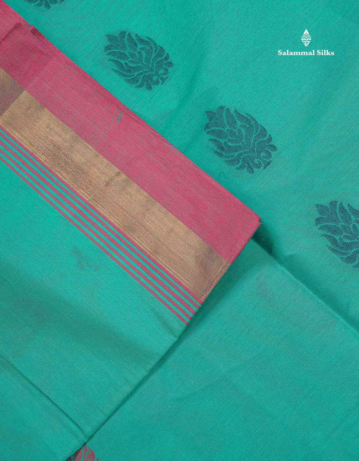 Pure Cotton Saree - Sea Green Colour Body Thread Butta With Contrast Pink Border