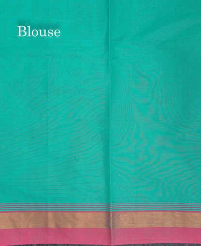Pure Cotton Saree - Sea Green Colour Body Thread Butta With Contrast Pink Border