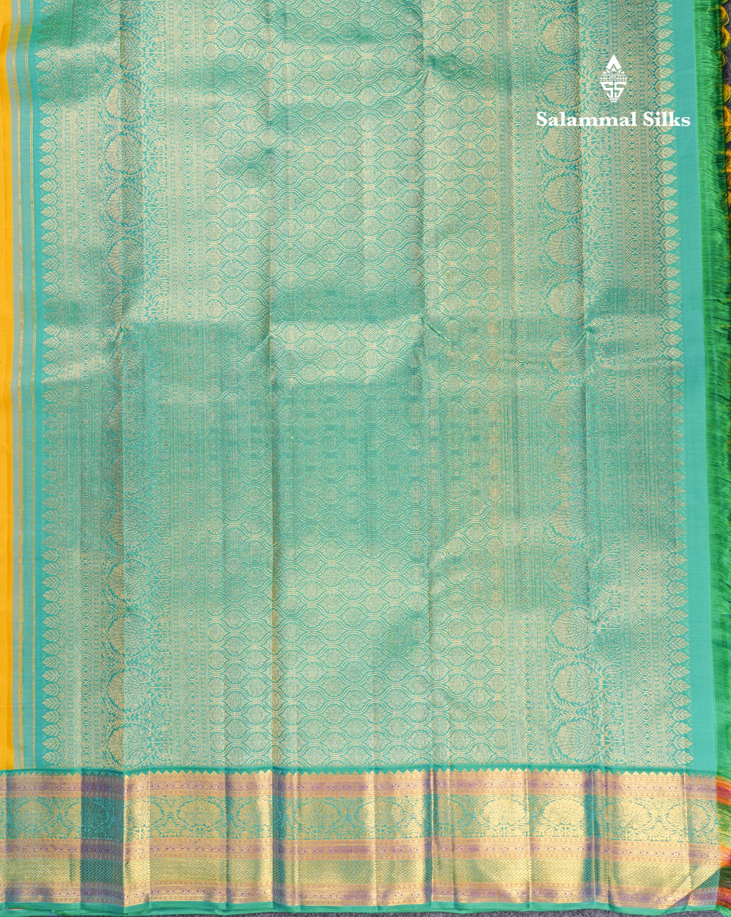 Korvai Yellow Pure Kanjivaram Silk Saree With Contrast Rexona Green Evening Morning Border