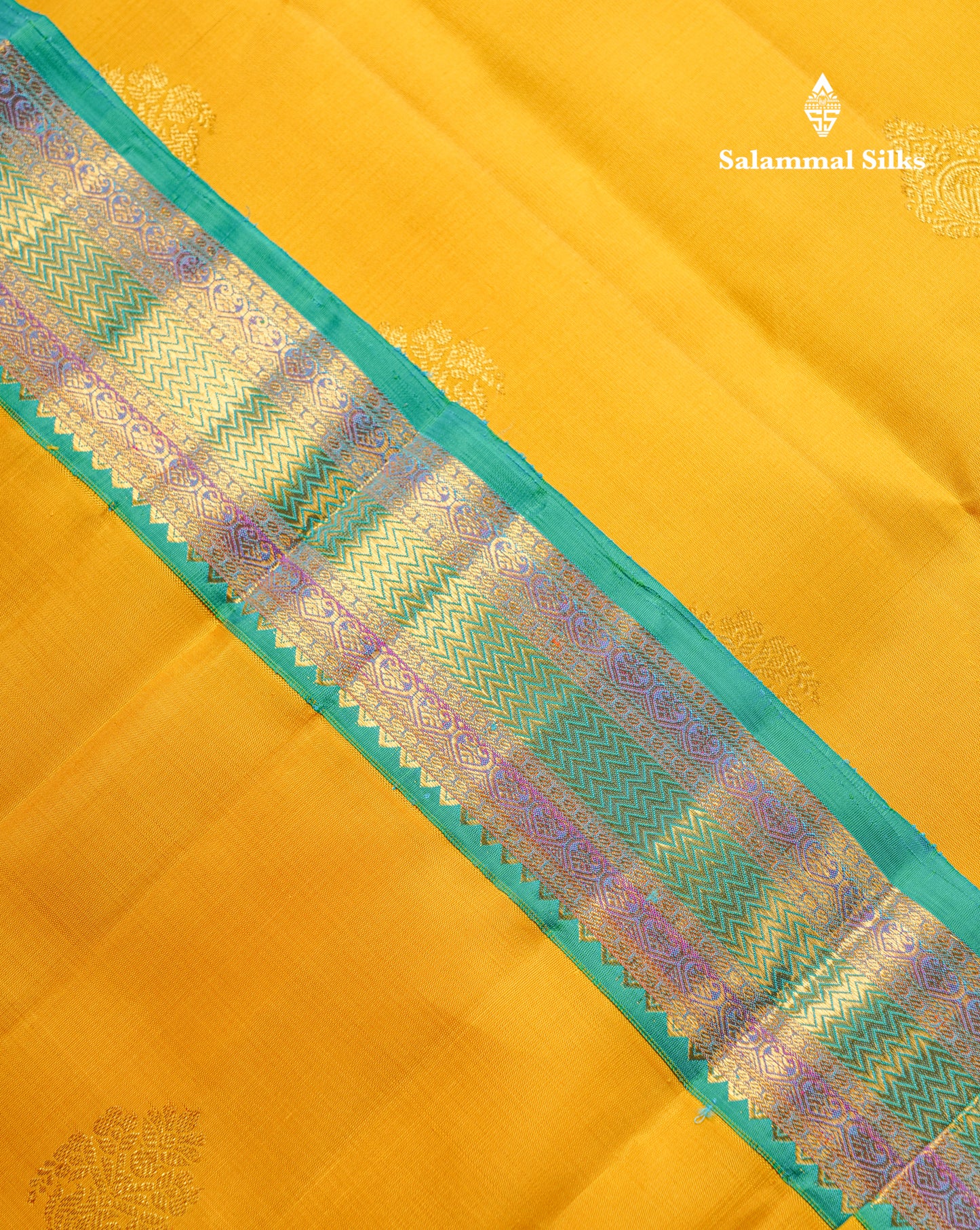 Korvai Yellow Pure Kanjivaram Silk Saree With Contrast Rexona Green Evening Morning Border