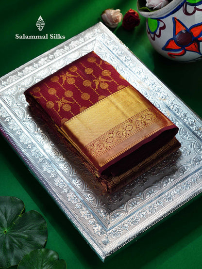 Beautiful Dark Maroon Bridal Pure Kanjivaram Silk Saree With Traditional Border