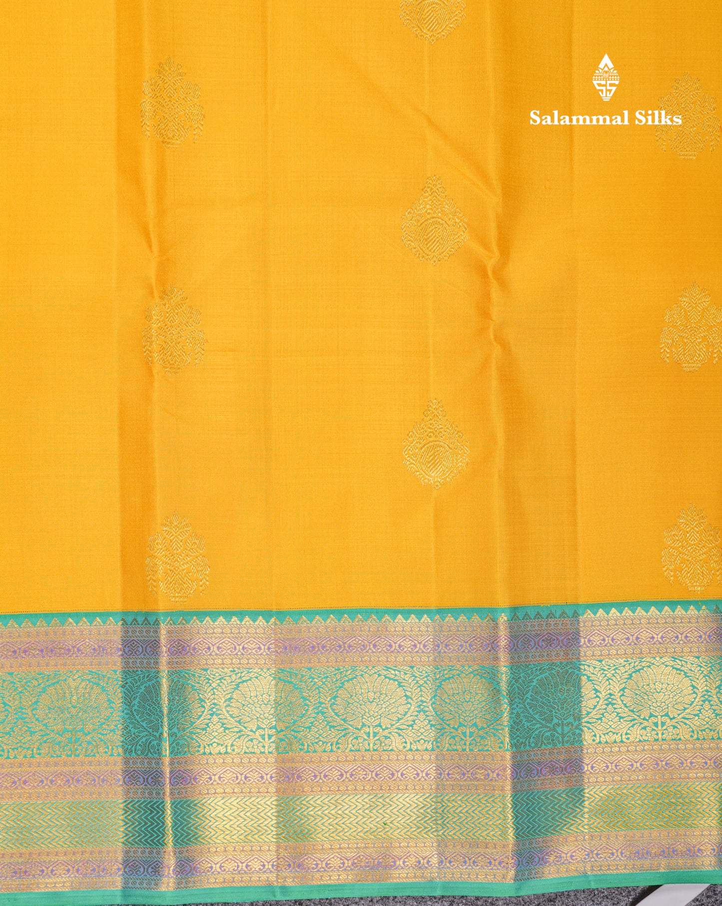 Korvai Yellow Pure Kanjivaram Silk Saree With Contrast Rexona Green Evening Morning Border