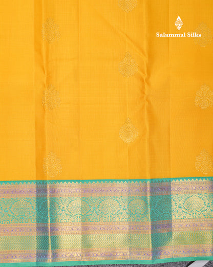 Korvai Yellow Pure Kanjivaram Silk Saree With Contrast Rexona Green Evening Morning Border