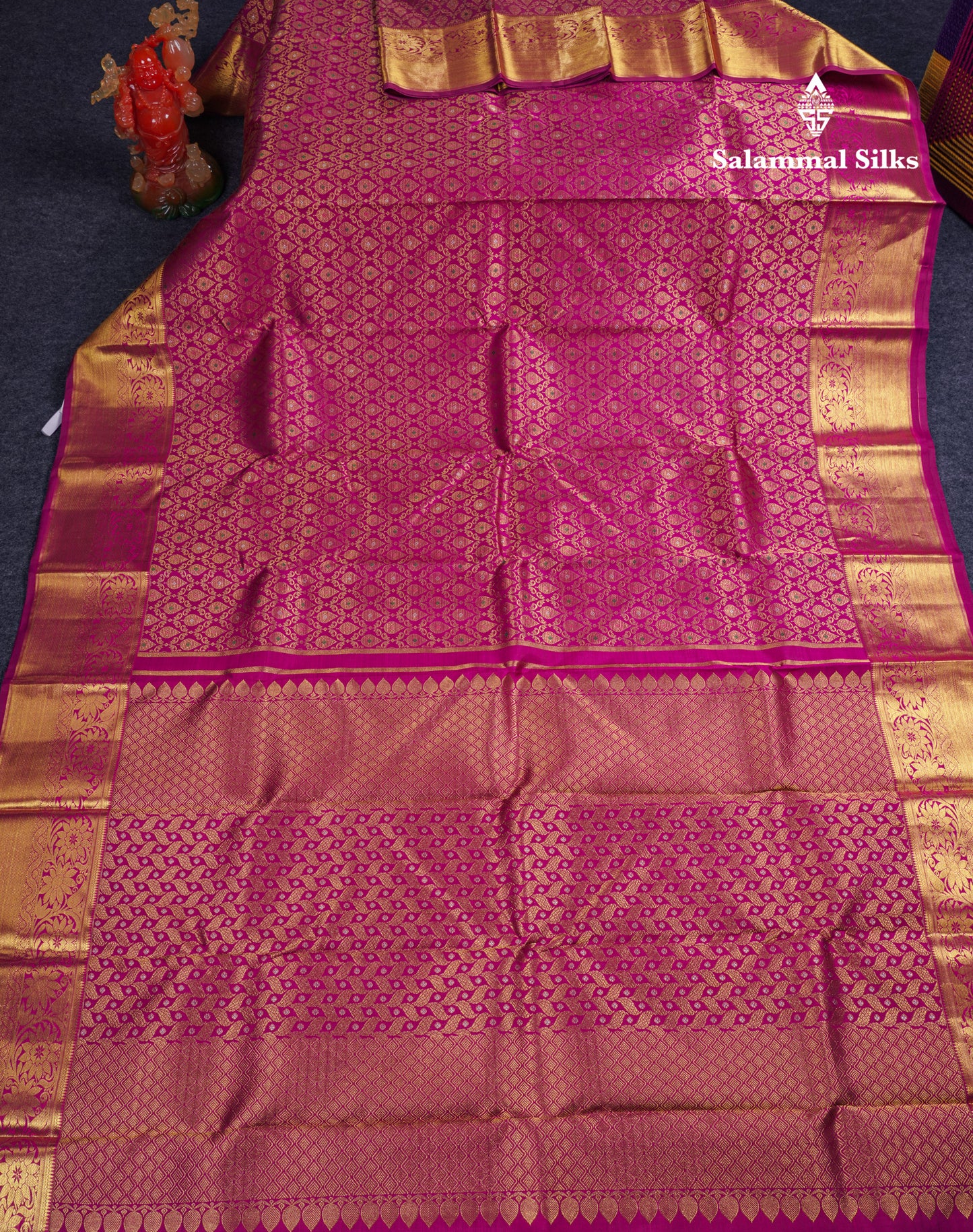 Beautiful Magenta Menakari Work Bridal Pure Silk Saree With Traditional Border