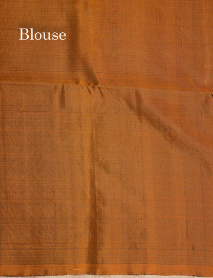 Bottle Green Kolam Design Kanjivaram Pure Soft Silk Saree With Contrast Mustard Yellow Blouse