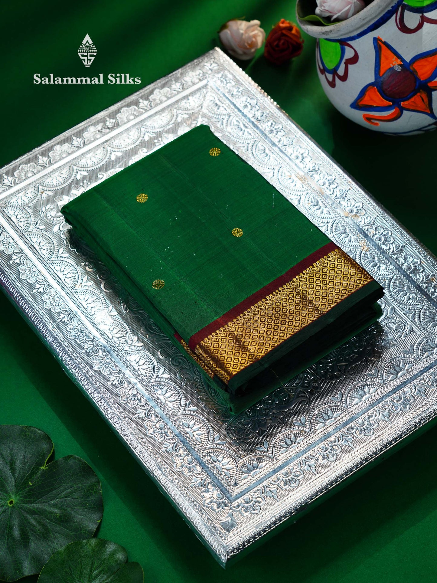 Beautiful Bottle Green Pure Kanjivaram Silk Saree With Contrast Dark Maroon Traditional Small Border