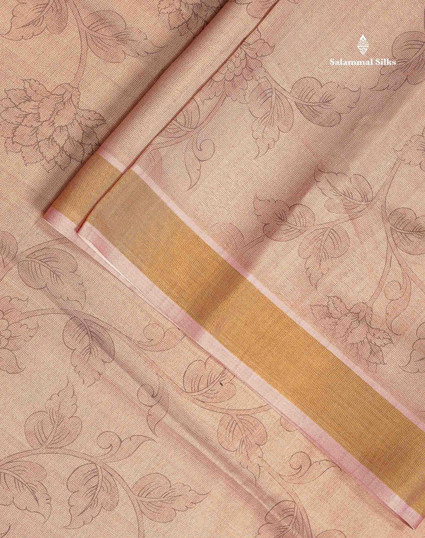 Beautiful Light Copper Colour Floral Design Cotton Mix Fancy Saree With Contrast Brown Kalamkari Blouse