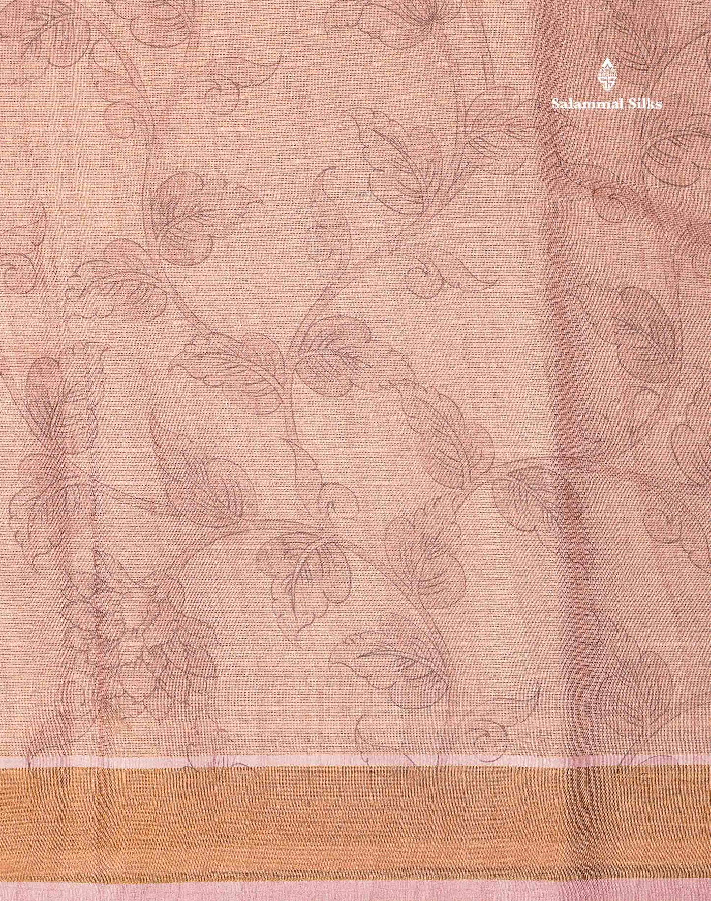 Beautiful Light Copper Colour Floral Design Cotton Mix Fancy Saree With Contrast Brown Kalamkari Blouse