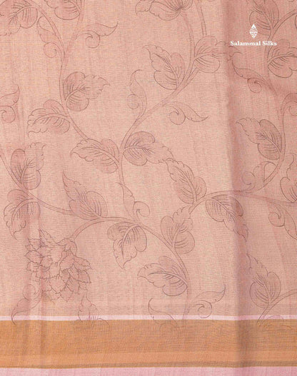 Beautiful Light Copper Colour Floral Design Cotton Mix Fancy Saree With Contrast Brown Kalamkari Blouse