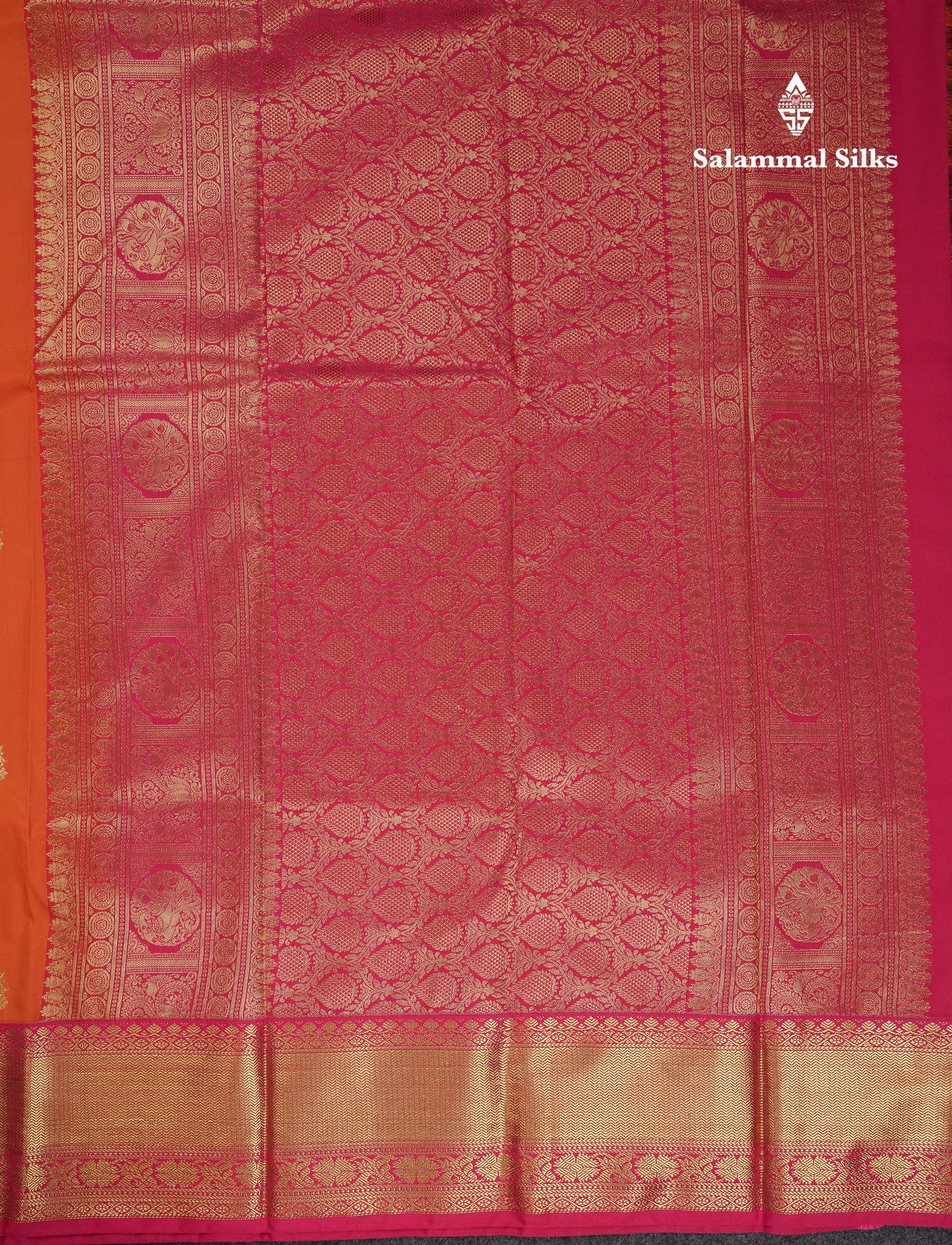 Beautiful Orange Semi Silk Saree With Contrast Pink Traditional Border