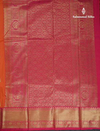 Beautiful Orange Semi Silk Saree With Contrast Pink Traditional Border