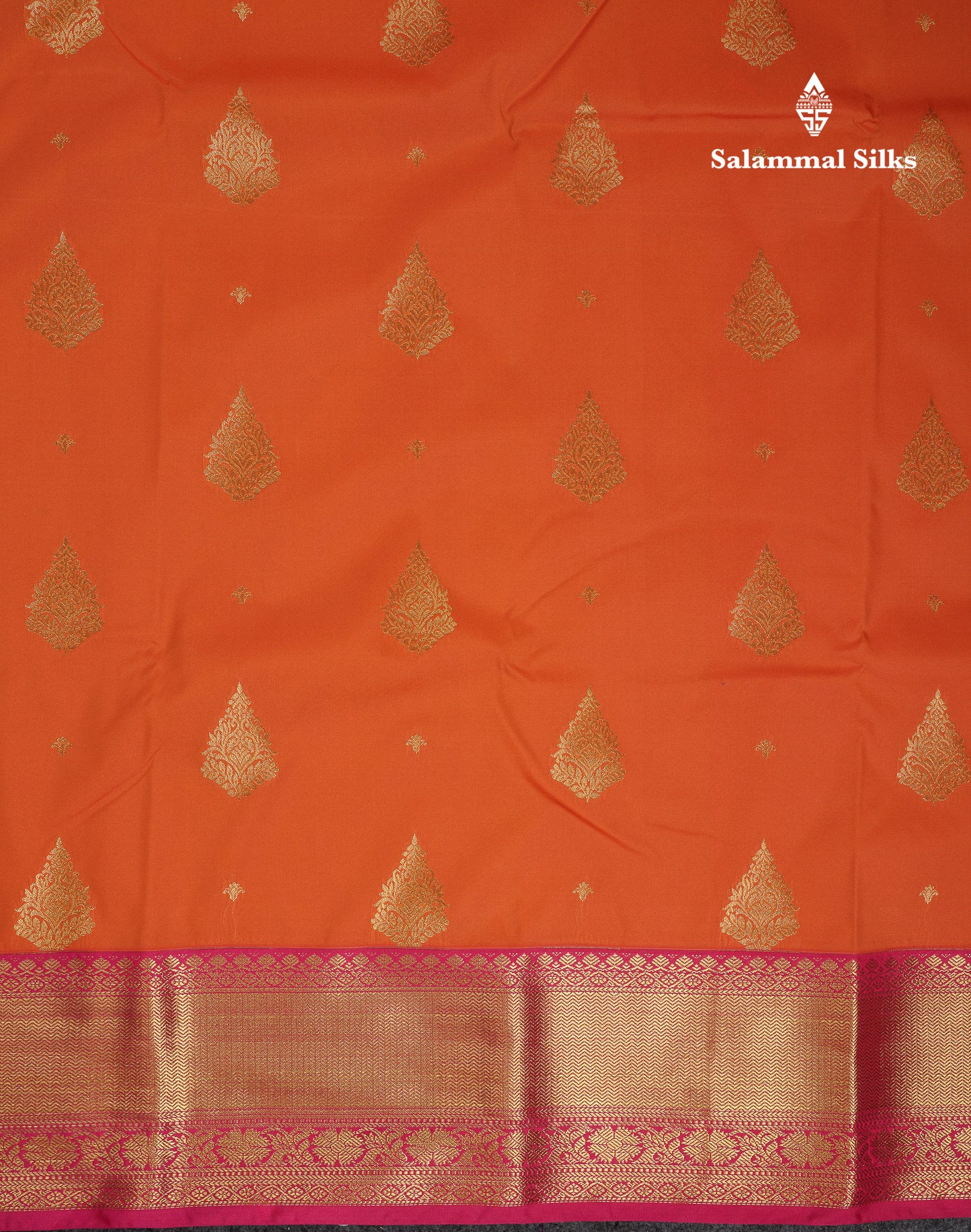 Beautiful Orange Semi Silk Saree With Contrast Pink Traditional Border