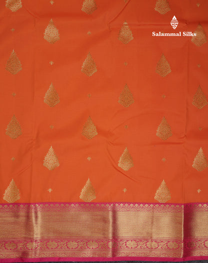 Beautiful Orange Semi Silk Saree With Contrast Pink Traditional Border